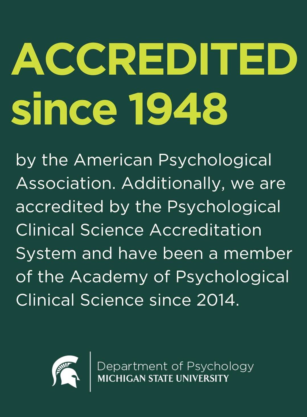Green graphic that says Accredited since 1948