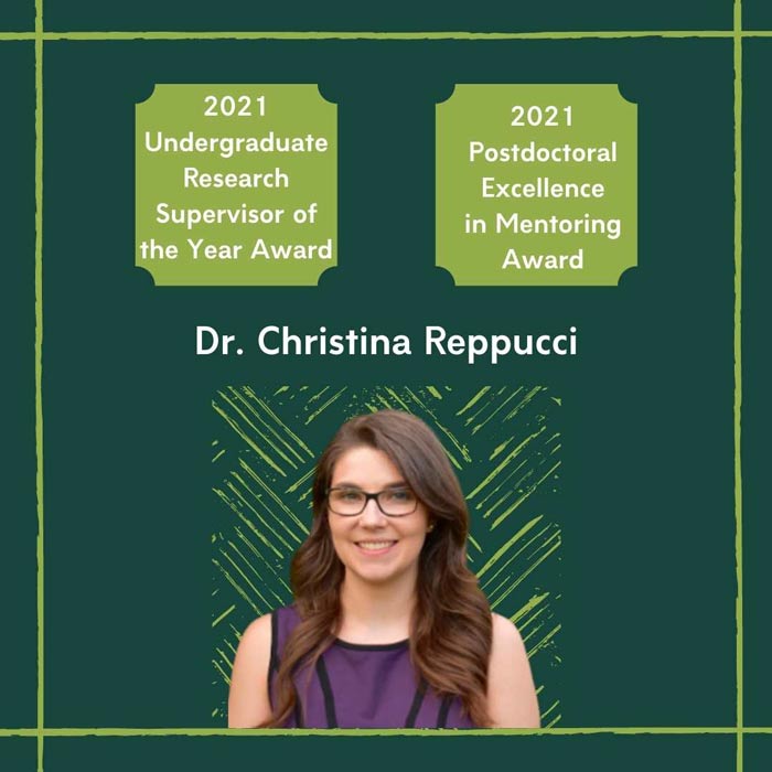 Dr. Christina Reppucci won 2 awards for her excellence as a research supervisor 