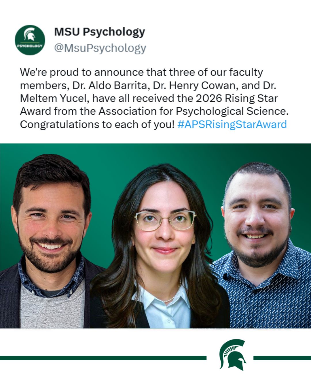 Three MSU psychologists receive APS Rising Star Award