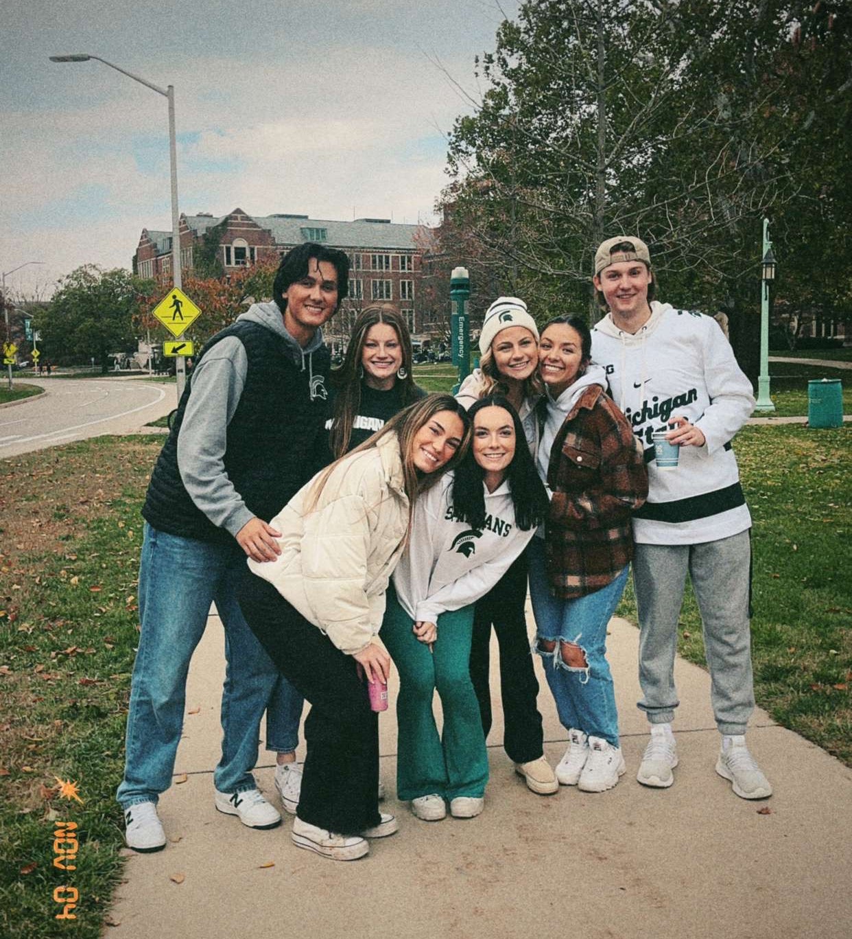 Kyla Voss and a group of friends at MSU